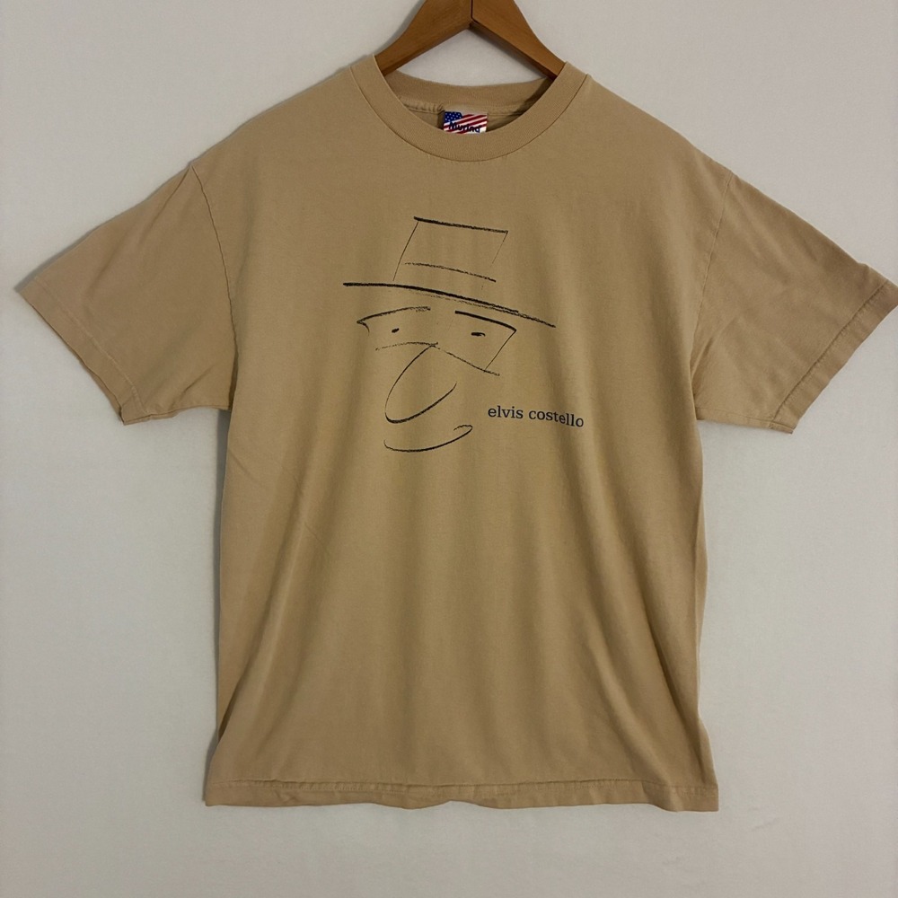 Vtg‎ 90s Elvis Costello USA Made Shirt L Sketch Caricature Cartoon Music Tee